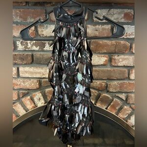 Weissman Black and Silver Fringe Backless Dress